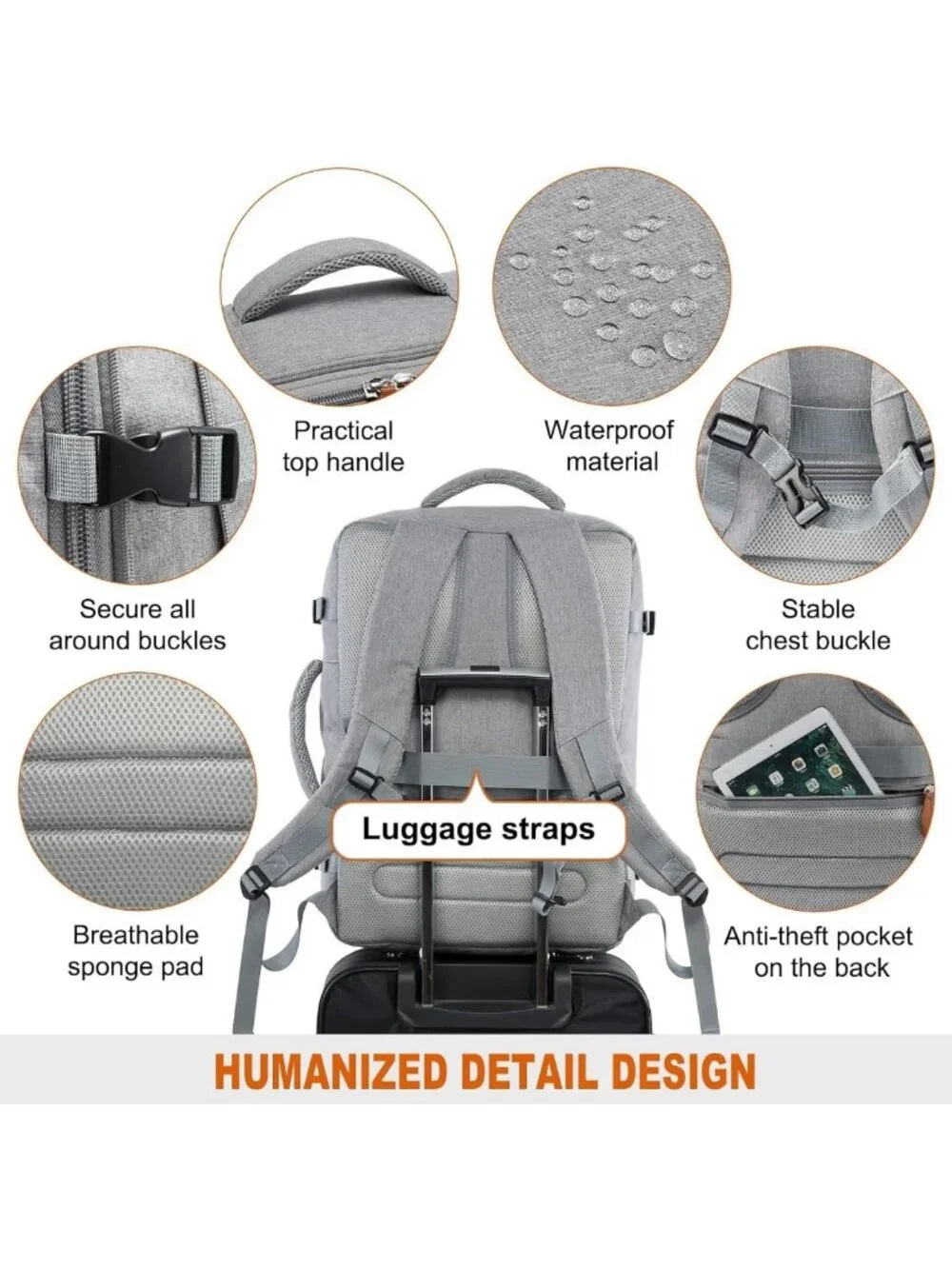 Extra Large 45L Travel Backpack for Men & Women, Airline Approved, Water